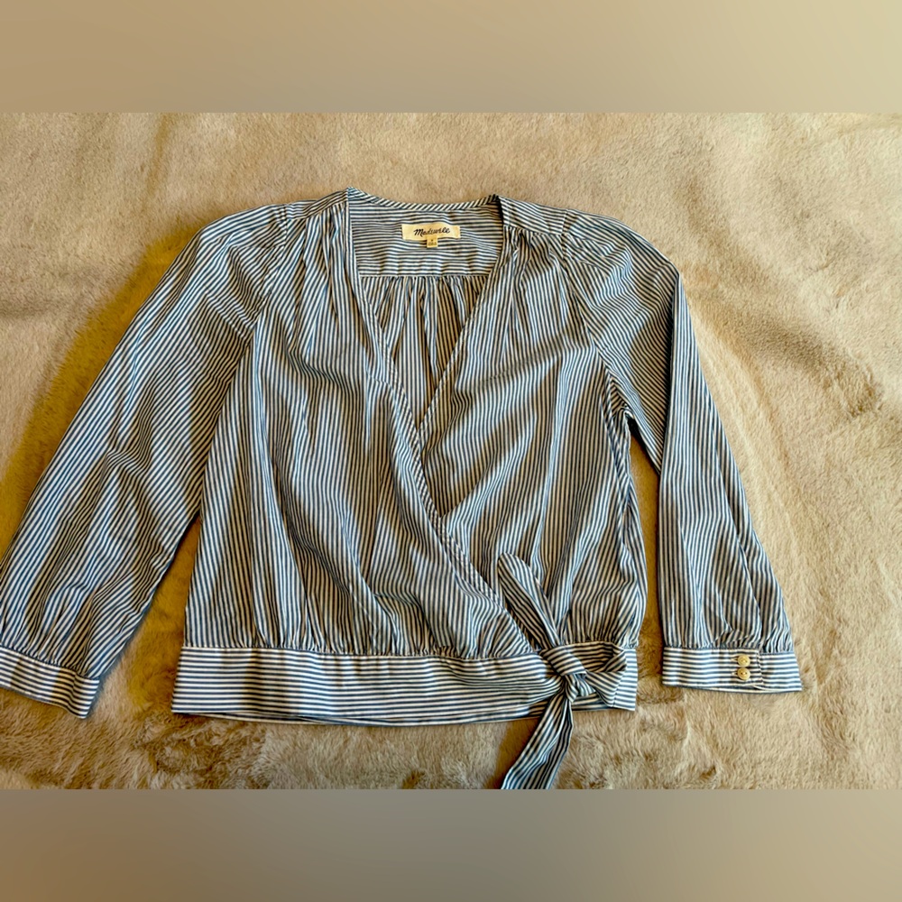 Madewell cropped wrap shirt.